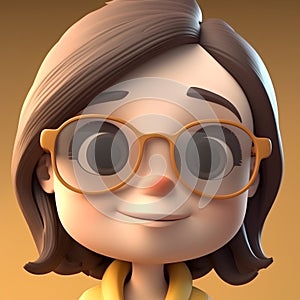 Cute Cartoon Girl with Glasses - 3D Rendered Illustration photo