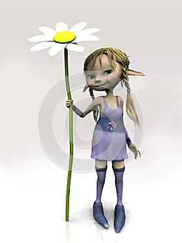Cute cartoon girl holding big flower