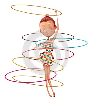 Cute cartoon girl with hoops