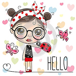 Cute Cartoon Girl with a ladybug