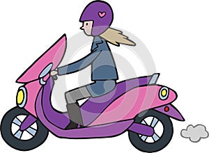 Cute Cartoon girl on Lambretta Moped Motorbike