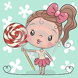 Cute Cartoon Girl with Lollipop