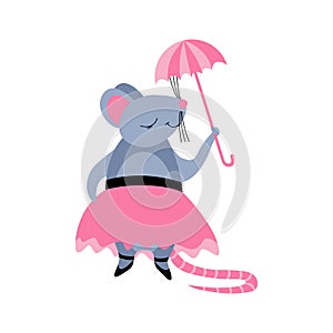 Cute cartoon girl mouse with umbrella