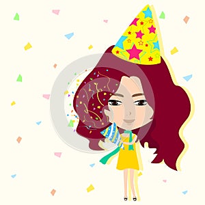 Cute cartoon girl in new year party background (ve