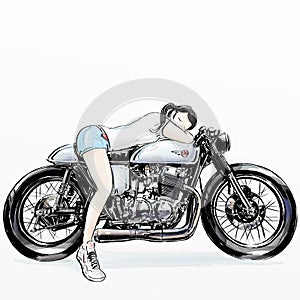 Cute cartoon girl riding motorcycle