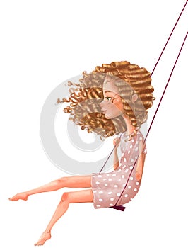 Cute cartoon girl on swing