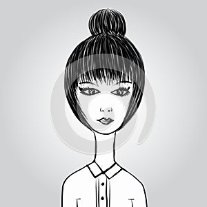 Cute cartoon girl, young Lady in black and white office clothes