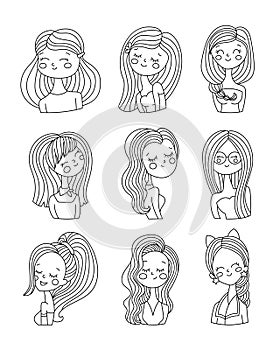 Cute cartoon girls. Coloring Page