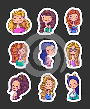 Cute cartoon girls. Sticker Bookmark