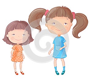 Cute cartoon girls. Vector illustration