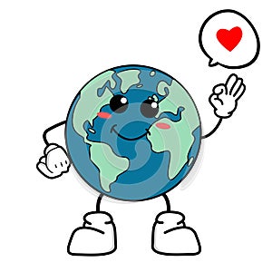 Cute cartoon globe earth takes a break for a while. Earth character with funny style. Flat vector asset design for save earth