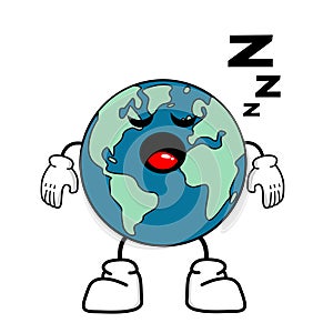 Cute cartoon globe earth takes a break for a while. Earth character with funny style. Flat vector asset design for save earth
