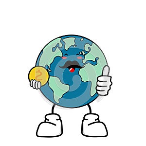 Cute cartoon globe earth takes a break for a while. Earth character with funny style. Flat vector asset design for save earth