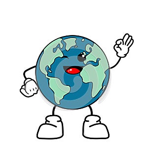 Cute cartoon globe earth takes a break for a while. Earth character with funny style. Flat vector asset design for save earth