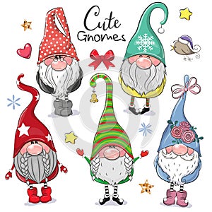 Cute Cartoon Gnomes isolated on a white background photo