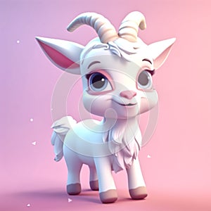 cute cartoon goat with beautiful horn isometric emoji