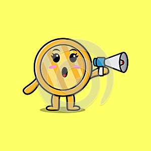 Cute Cartoon gold coin speak with megaphone
