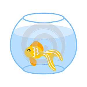 Cute cartoon goldfish in aquarium isolated on white