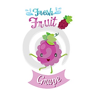 Cute Cartoon Of Grape Fruit, Banner, Logo