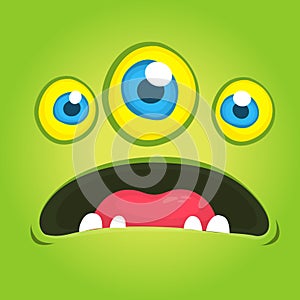 Cute cartoon green alien with three eyes. Vector Halloween monster avatar.