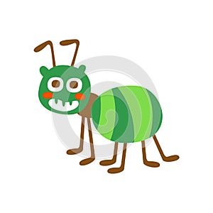 Cute cartoon green ant colorful character vector Illustration