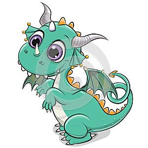 Cartoon Green Dragon isolated on a white background