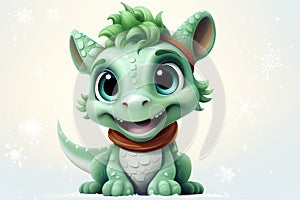 Cute cartoon green dragon on a white background. The dragon is the symbol of 2024. New Year holiday illustration. Happy New Year