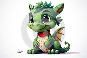 Cute cartoon green dragon on a white background. The dragon is the symbol of 2024. New Year holiday illustration. Happy New Year