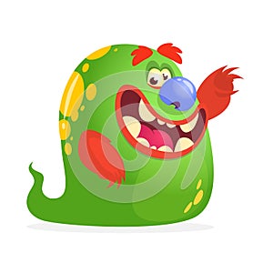 Cute cartoon green ghost. Vector Halloween monster character isolated