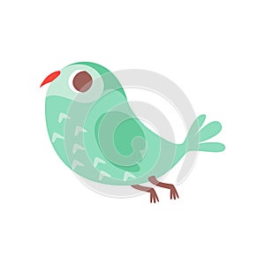 Cute cartoon green owlet bird character flying vector Illustration on a white background