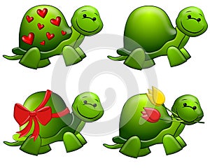 Cute Cartoon Green Turtles Clip Art