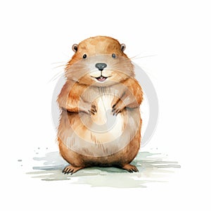 Cute Cartoon Groundhog Watercolor Painting - Uhd Image