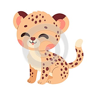 Cute cartoon guepard cheetah vector childish vector illustration in flat. For poster, greeting card and baby design.