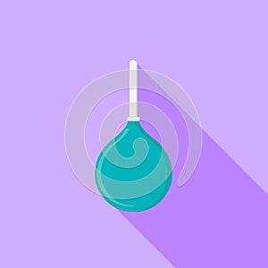 Cute cartoon gynaecological syringe or rubber enema, isolated on a colourful background with a long shadow.