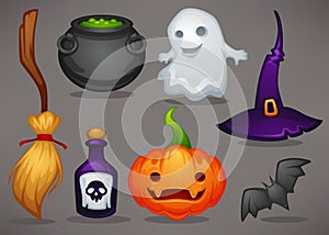 Cute cartoon Halloween game icons and objects for your mobile ga