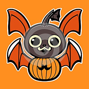 Cute cartoon halloween pumpkin with bat. Vector illustration. generative AI