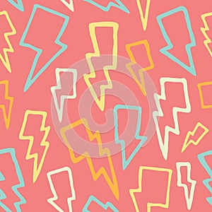 Cute cartoon hand drawn thunder bolts seamless vector pattern