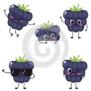 Cute cartoon happy blackberry character set photo
