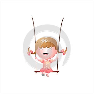 Cute cartoon happy girl playing the swing