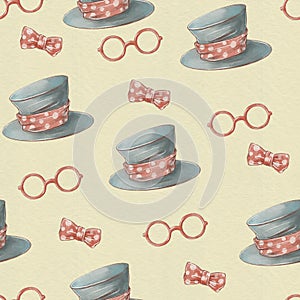 Cute cartoon hat and glasses seamless pattern