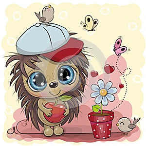 Cute cartoon Hedgehog boy with flower