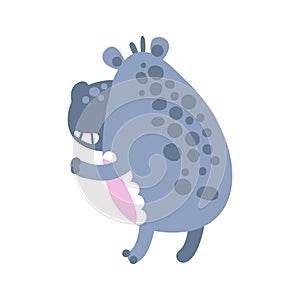 Cute cartoon Hippo character standing back view vector Illustration