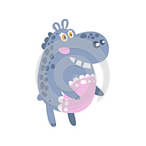 Cute cartoon Hippo character standing, side view vector Illustration