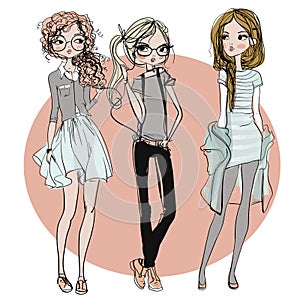 Cute cartoon hipster girls