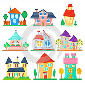 Cute cartoon houses collection. Funny colorful kid vector house set. photo