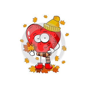 Cute cartoon human heart with leaves, oktober autumn wether. Great character for your design.