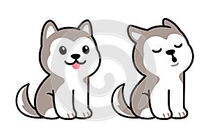 Cute cartoon husky puppy sitting and howling