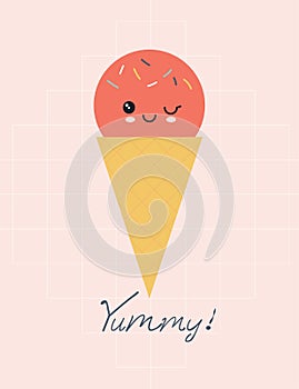 Cute cartoon ice cream character vector illustration