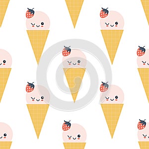 Cute cartoon ice cream characters seamless pattern