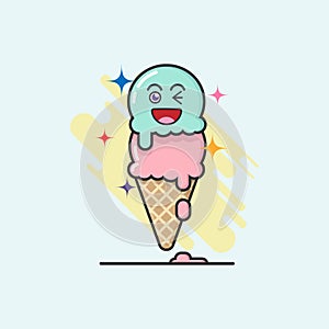 Cute cartoon of ice cream cone strawberry and lemon lime flavor